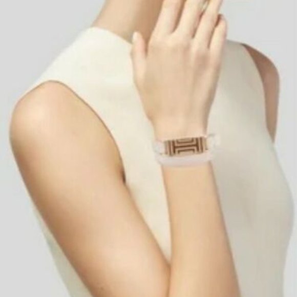 Retired Tory Burch Fitbit Fret Double Wrap Leather Bracelet Rose Gold $175 - Picture 2 of 4
